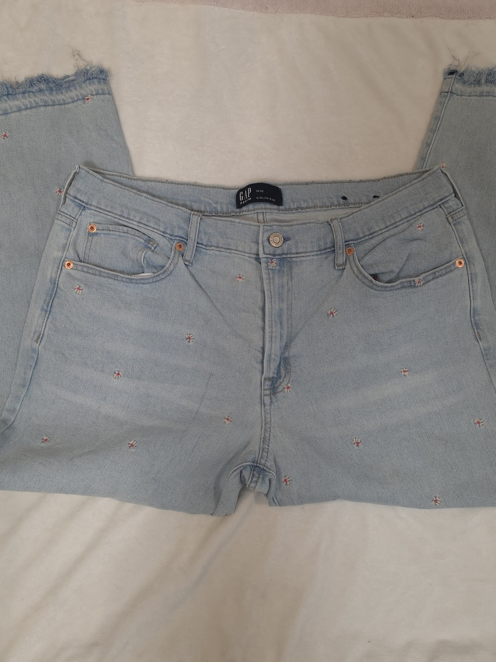 Gap Girlfriend Straight Leg Denim Embroidered Floral Jeans Size 14/32